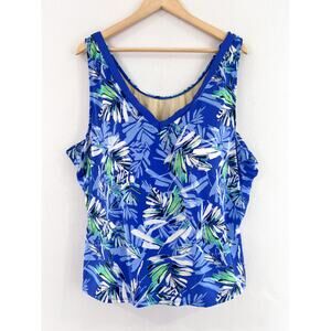 NEW Swimsuits for All 2Pc Set size 30 Blue Floral Modest Swimsuit for Women